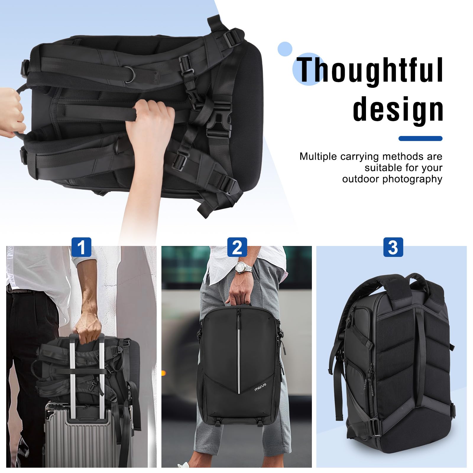 MOSISO Mochila Impermeable Cámara, DSLR/SLR/Mirrorless Mochila Gran Cámara Bolsa Fotografía con Cubierta la Lluvia&Compartimento Portátil 16 pulgadas&Soporte Trípode&Bolsillo Vertical Frontal,Negro