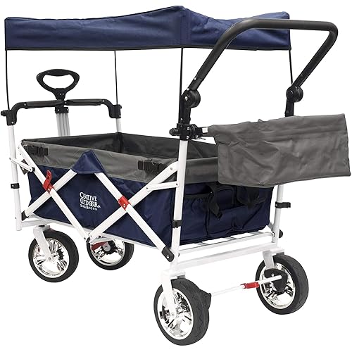 Creative Outdoor Distributor Push Pull Wagon for Kids, Foldable with Removable Canopy, Navy