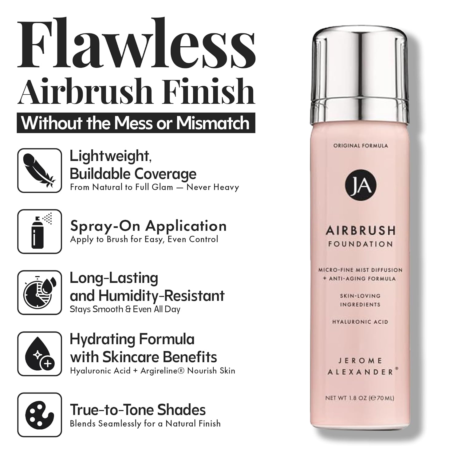 Jerome Alexander MagicMinerals AirBrush Foundation, Spray Makeup with Skincare Active Ingredients, Ultra-Light, Buildable, Full Coverage Formula (Light Medium) - Image 2