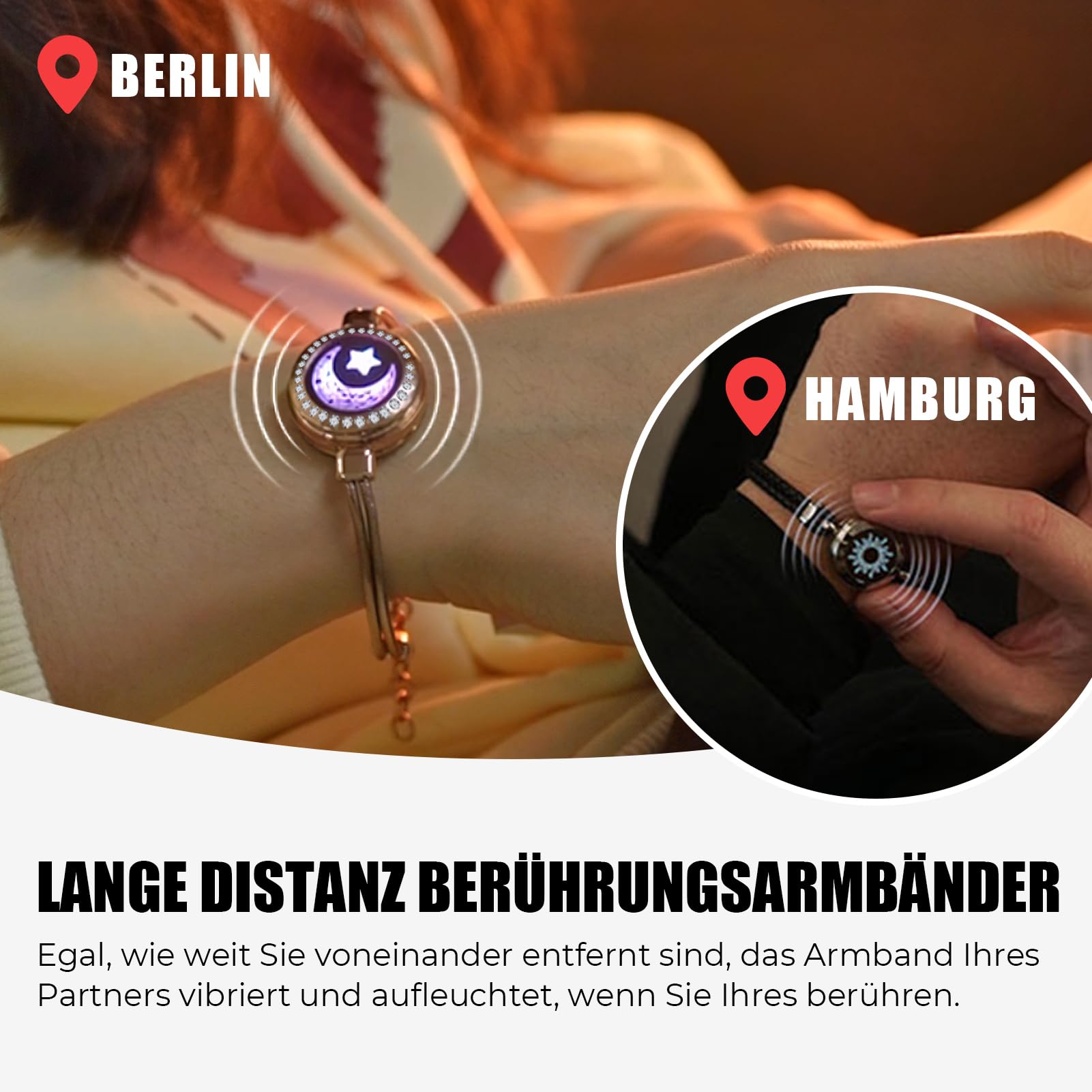 TOTWOO Bracciali per Coppie con Collegamento Bluetooth Uno a Uno tramite App, Luci e Vibrazione al Tocco – Regalo Romantico per San Valentino e Relazioni a Distanza in Acciaio Inossidabile 316L