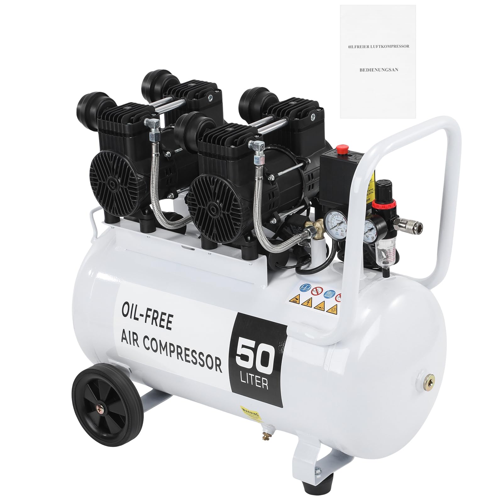 50L Flüsterkompressor Kompressor Luftkompressor 2800RPM 230 Volt 10 Bar 2,2KW 50Liter 69 dB 340 l/min Silent Druckluftkompressor inklusive Druckminderer und Wasserabscheider