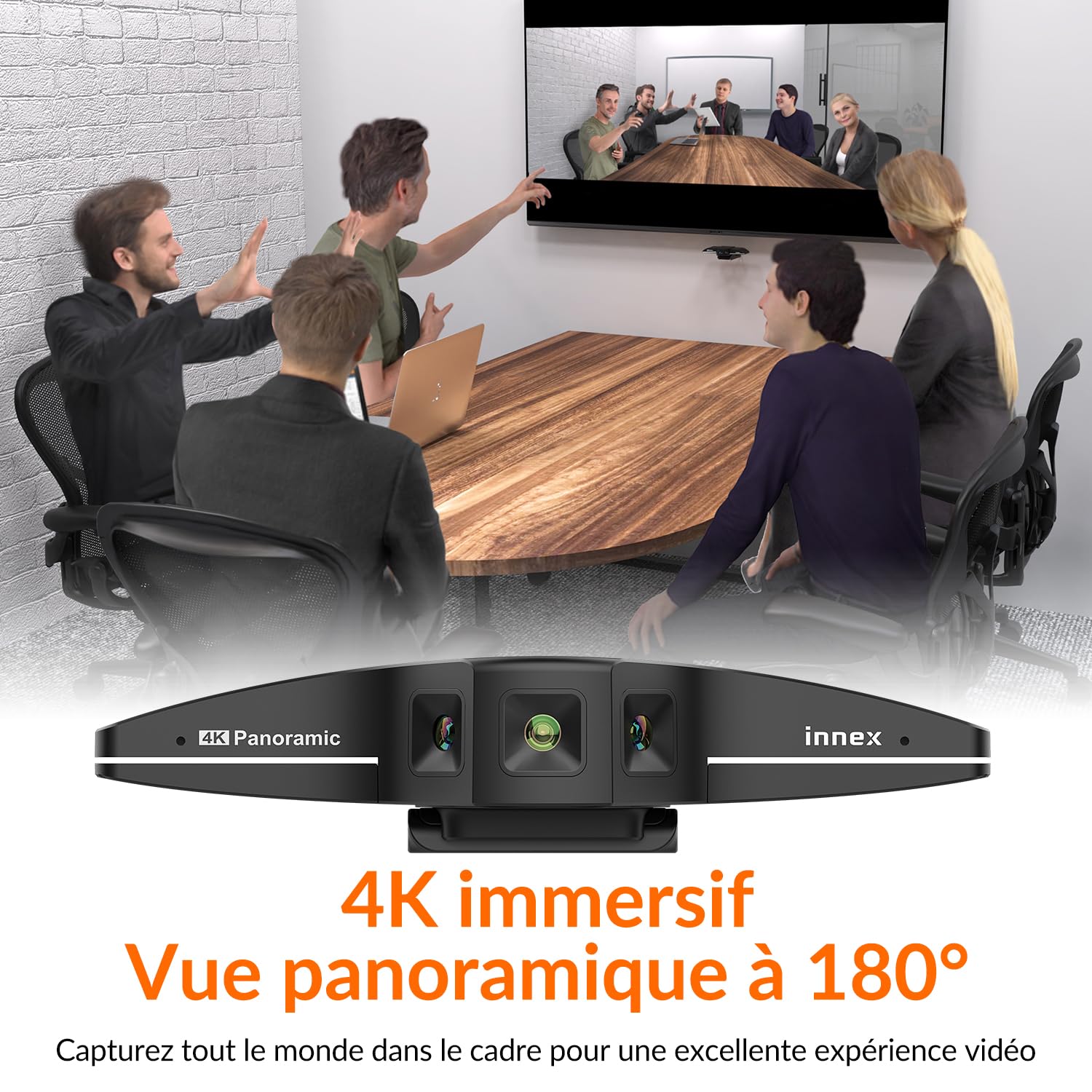 Innex C831 Webcam 4K Panoramique 180° avec Microphone et Suivi Facial IA