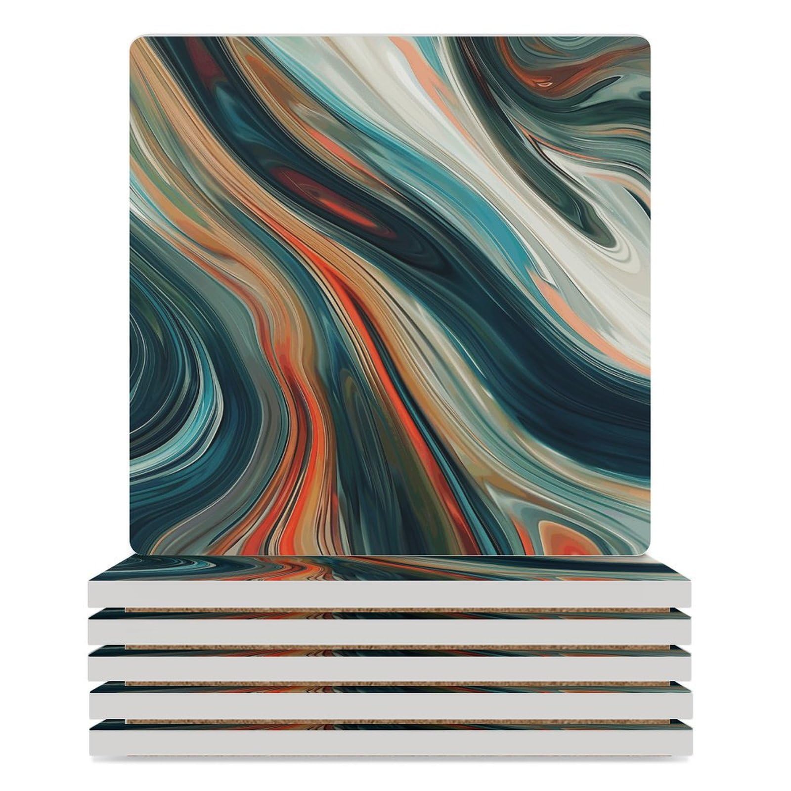 Dessous de verre céramique carrés rayures colorées avec fond liège pour table de bar