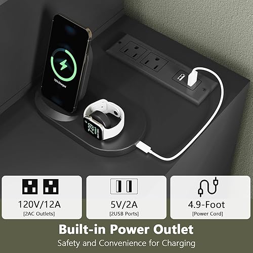 Miniatura 4 de Quimoo Escritorio de tocador con espejo y 10 luces LED, tocador de maquillaje con luces y estación de carga, 6 cajones grandes con rieles guía, 4