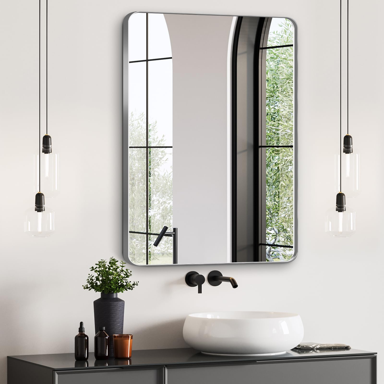 View 1 of 10-10-26 updated USED
Bathroom Mirrors for Over Sink,1Pcs 24x30Inch Vanity Mirrors for Wall,Silver Metal Frame Rectangle Mirrors for Bathroom Farmhouse Restroom,Hangs Horizontally or Vertically