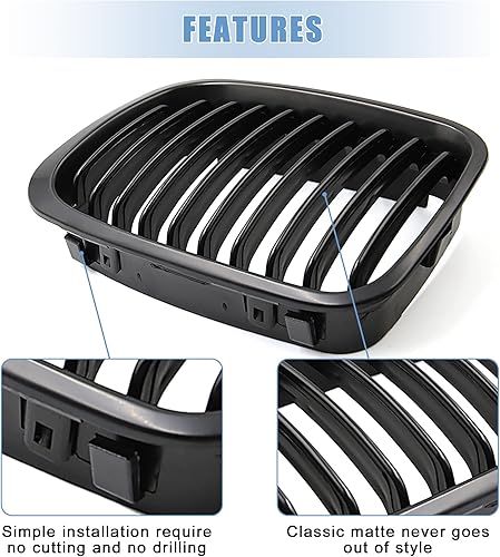 Miniatura 4 de uxcell, parrilla negro mate para BMW 3 Serie 98-01 E46 320i 323i 325i 328i 330i 4 puertas