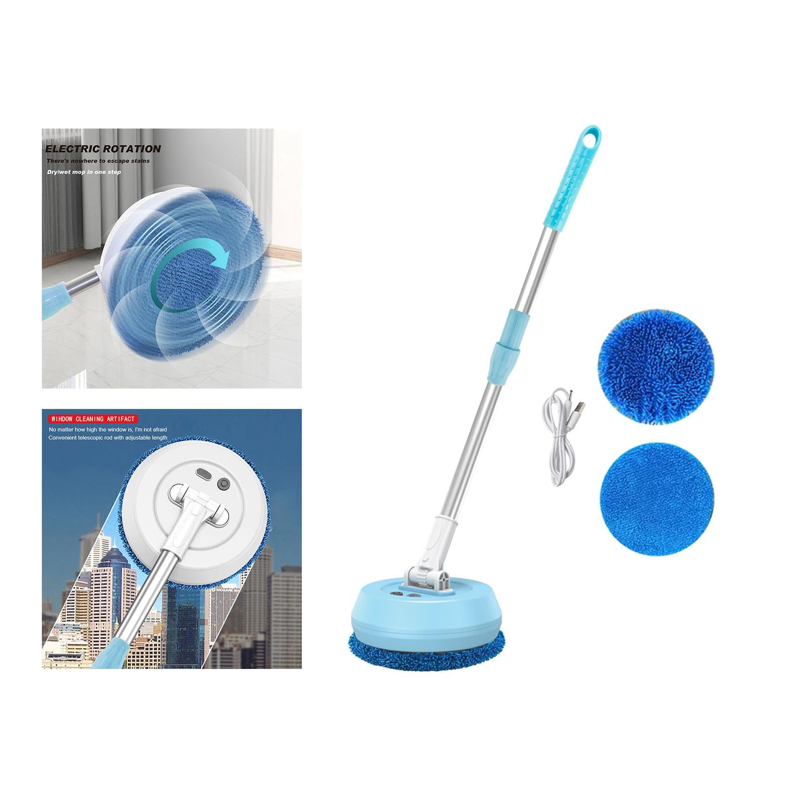 2 Piezas Limpiador Eléctrico para Pisos Máquina de Limpieza Automática para Vidrios Y Pisos Telescópica Reutilizable Pulidor Seco Y Húmedo Ade, Azul