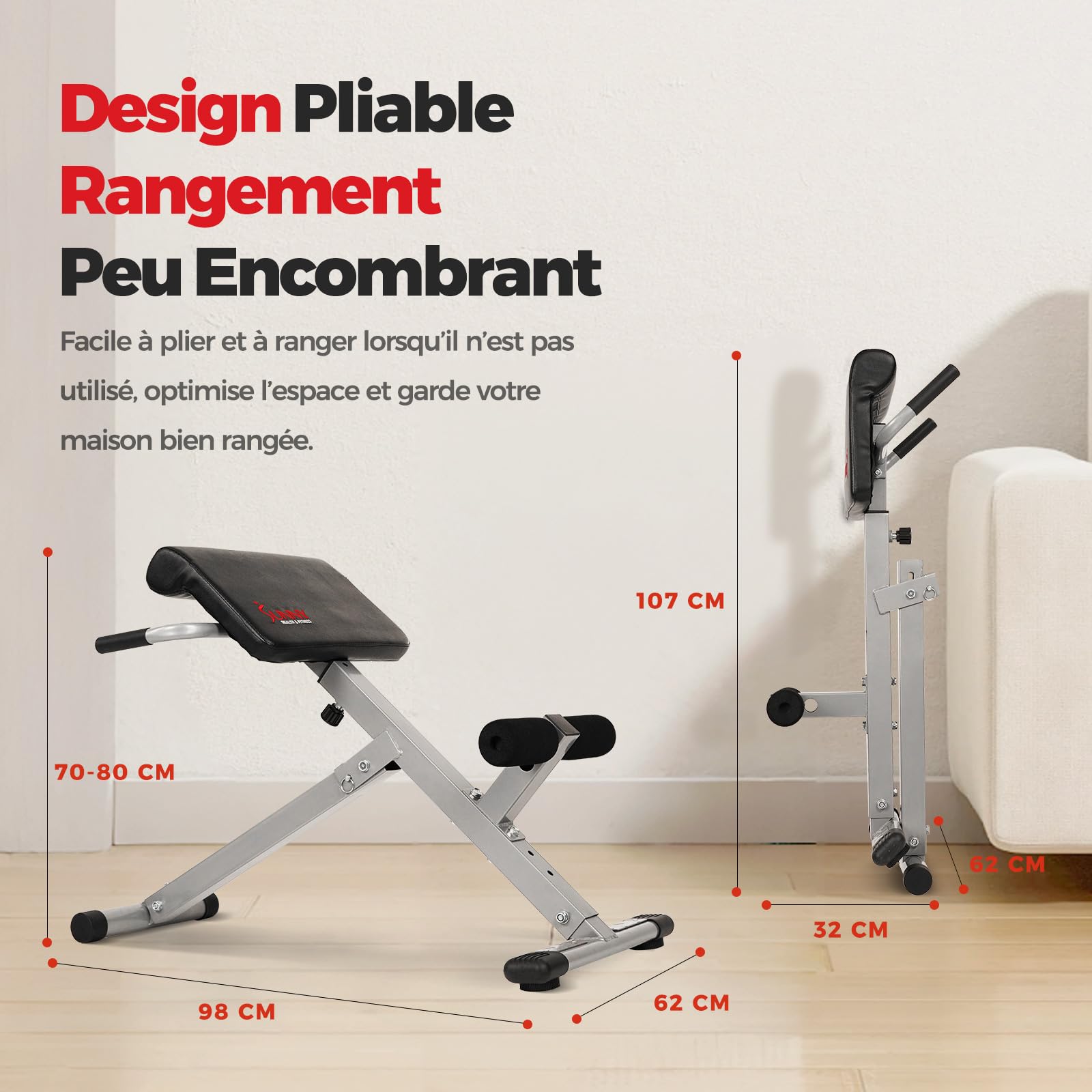 Sunny Health & Fitness Chaise romaine d'hyperextension, banc de gymnastique pour abdominaux, pour la maison - SF-BH6629
