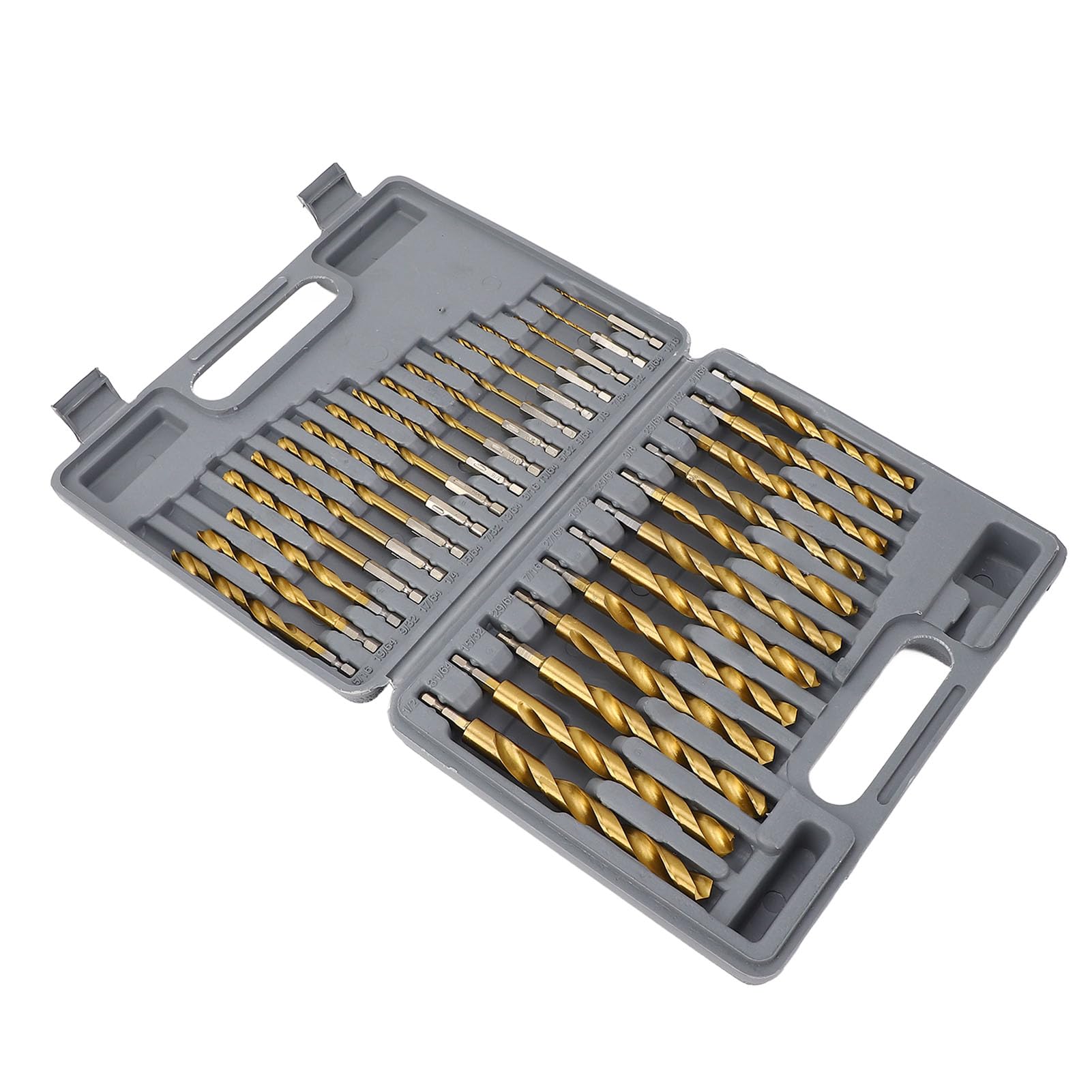 Set di punte per trapano a spirale con rivestimento in Ti, in acciaio ad alta velocità, gambo esagonale da 1/4 di pollice, punte per trapano a percussione con anelli di limitazione