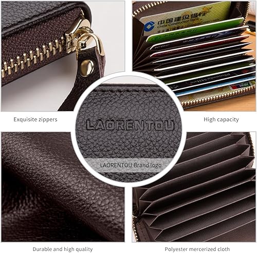 Miniatura 5 de LAORENTOU Hombres Cartera Cuero Genuino Titular De La Tarjeta Para Hombre Marca Negocios Licencia De Conductor De La Tarjeta De Crédito, Marrón 3,