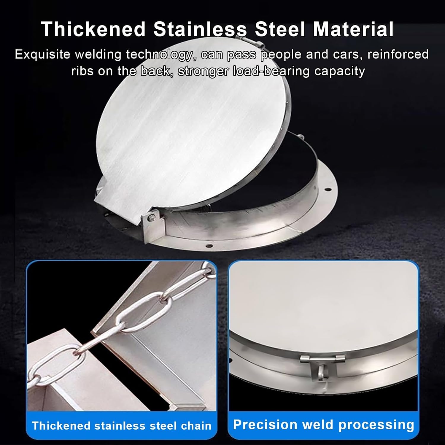 Stainless Steel Manhole Cover with Lock, Round Inspection Lid for Outdoor Driveway, Bolt-on Metal Septic Tank Well Cover and Frame