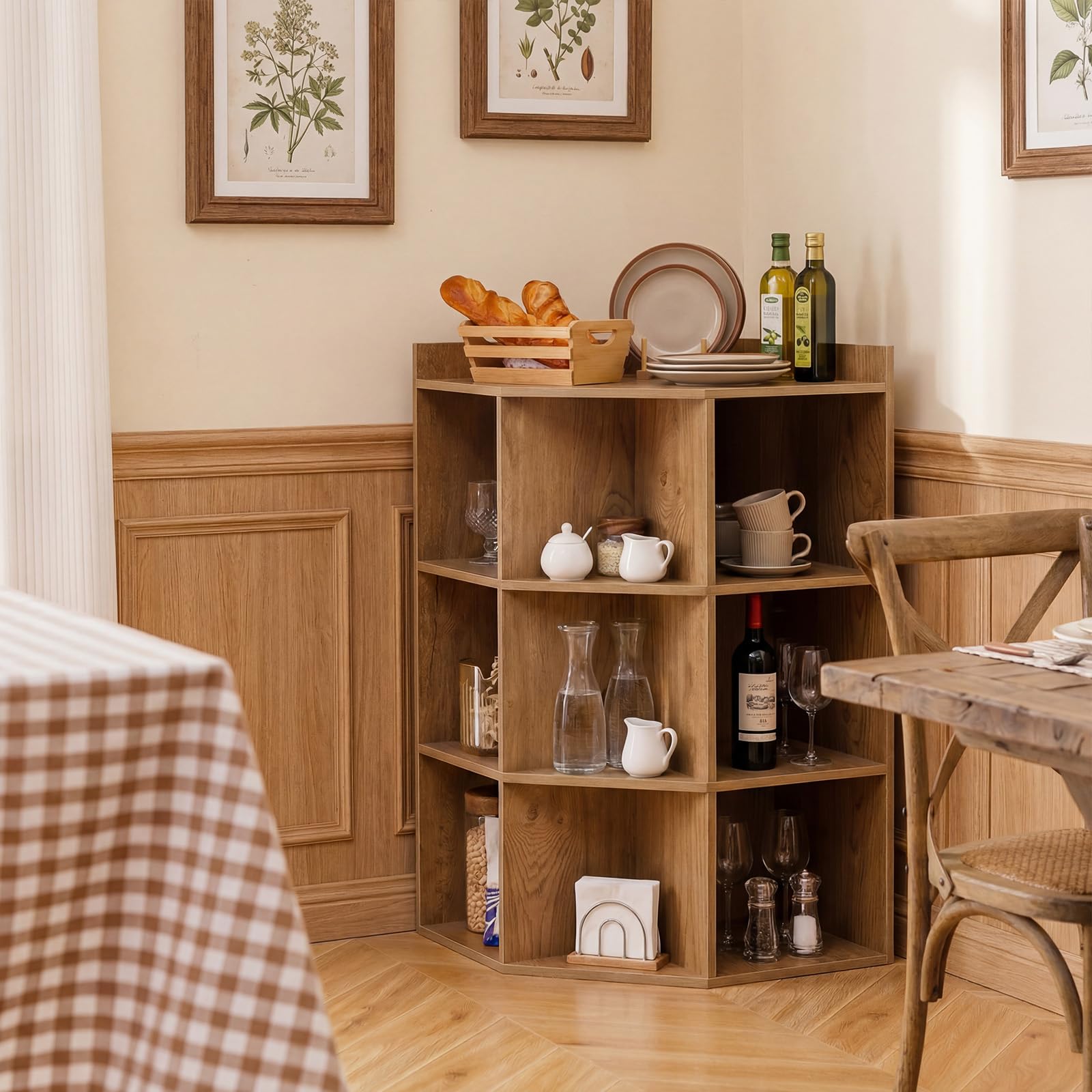 COSTWAY Armario Esquinero con Estación de Carga, Mueble Esquinero de 3 Niveles, 9 Cubículos, Mueble Esquina Dormitorio Salon Cocina, 51 x 71,5 x 86 cm (Natural)