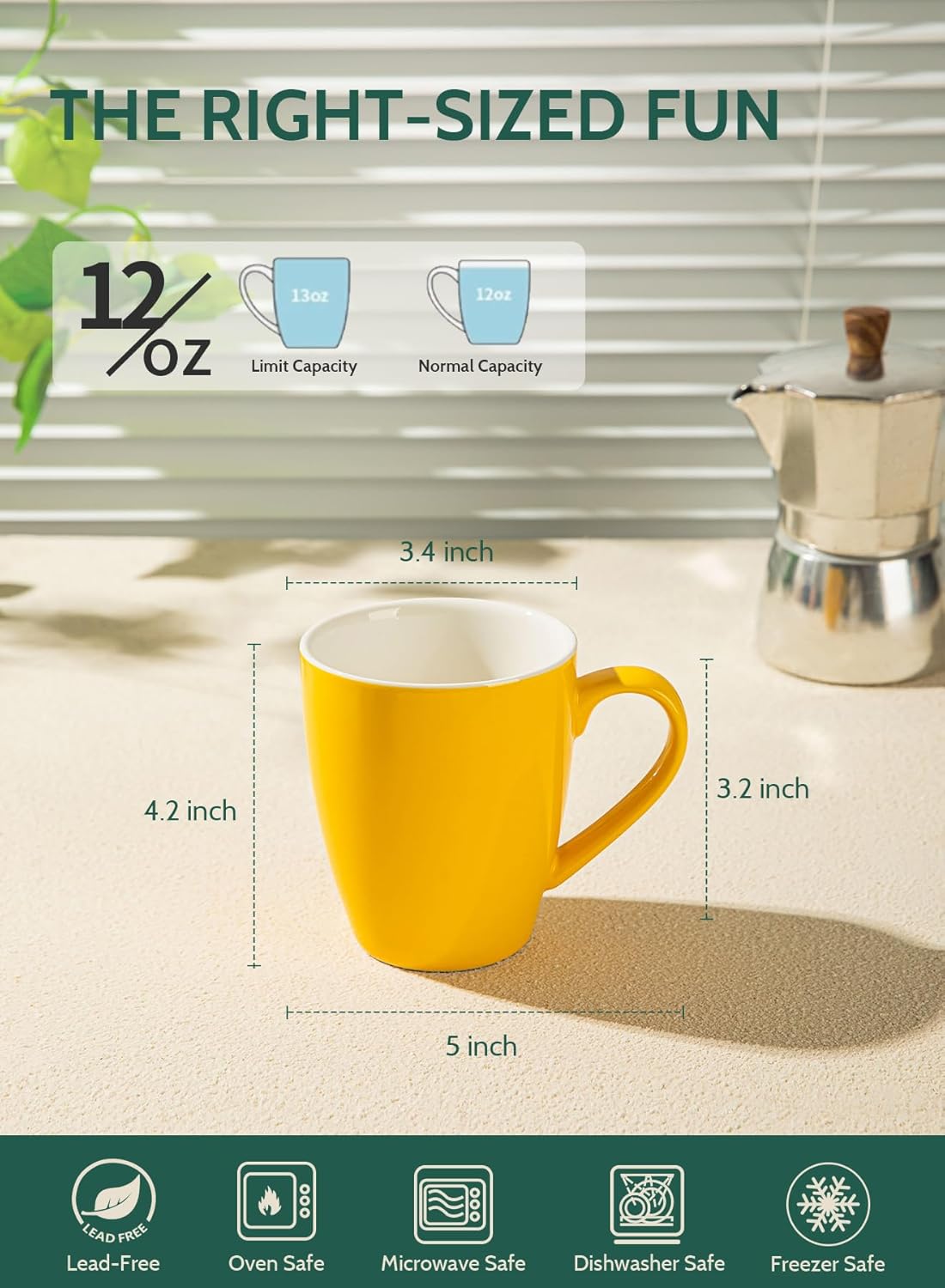 Sweese Porcelain Mugs - 12 Ounce for Coffee, Tea, Mocha and Mulled Drinks - Set of 6, Hot Assorted Colors - Image 6