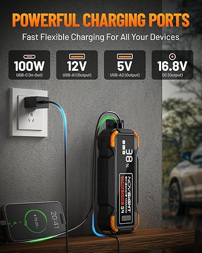 Miniatura 7 de NOVSIGHT Arrancador de batería de automóvil  Arrancador de batería portátil de 5000 A (12.0 L de gasolina10.0 L diesel) caja de arranque de coche de