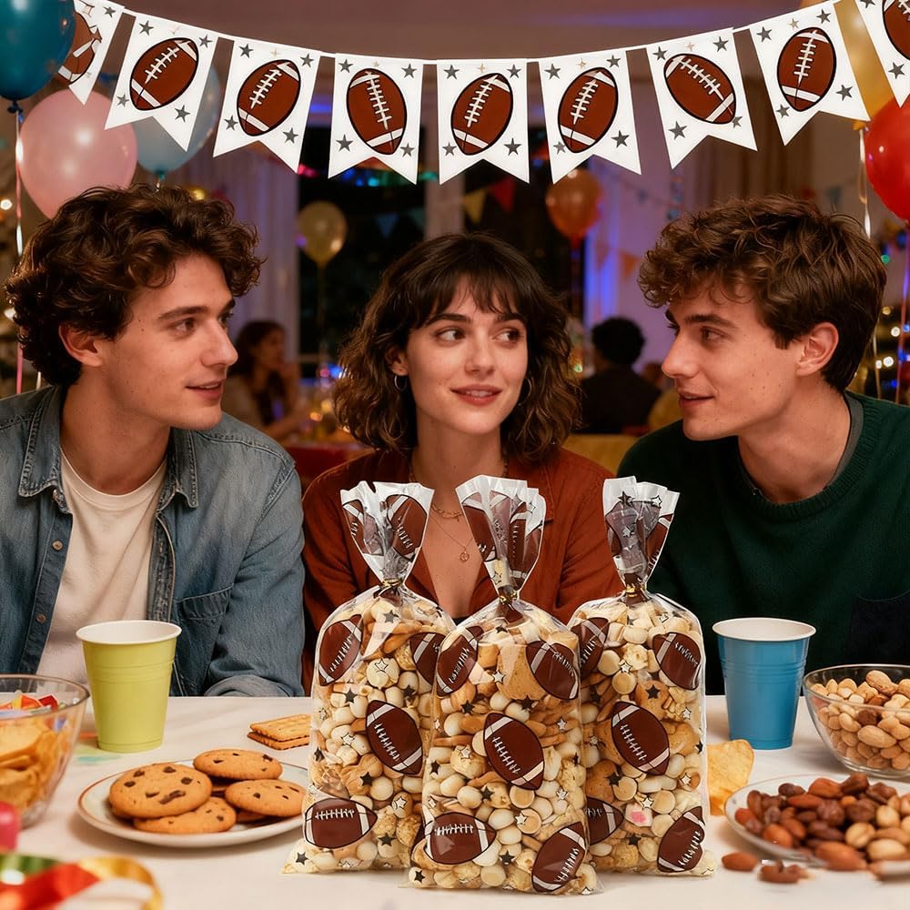 50 PCS Football Cellophane Bags(5x11 Inch) for Goodie Candy Treat Goody Snack Gifts Wrap Football Theme Birthday Team School Class Party Favors Supplies Bulk Trunk or Treat Tailgate Plastic Baggies - Image 4