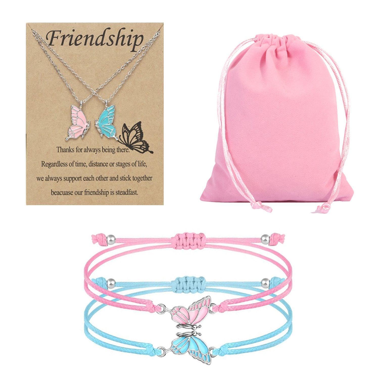 HDGSAFD Lot De 2 Colliers Et 2 Bracelets Pour Filles - Bijoux Papillon Et Perles Mignons