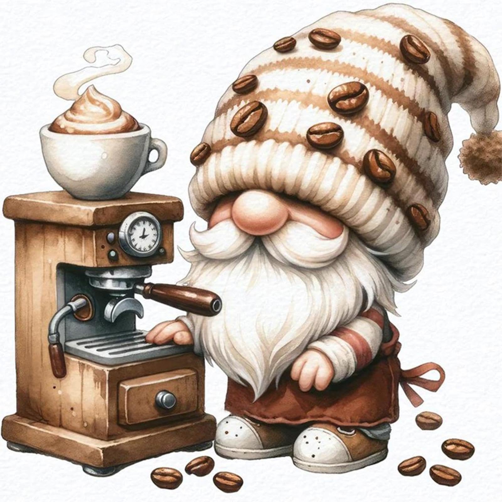 Coffee Gnome Stamped Cross Stitch Kits for Adults Beginners, 11CT Pre-Printed Embroidery Fabric with Thread, Needlepoint Craft Set for Home Kitchen Wall Decor, DIY Hobby Gift(40 * 40cm)