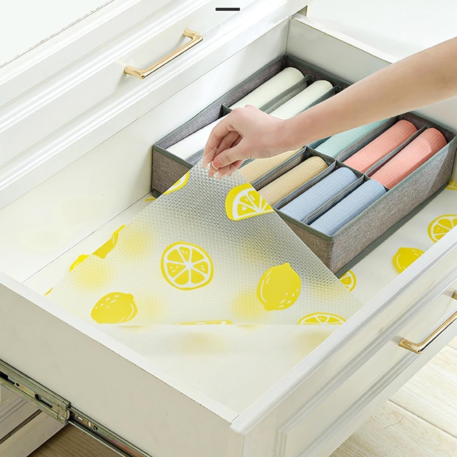 K2P Fridge Mats, Kitchen Mat EVA Food Grade Multipurpose Washable Anti Slip Mat/Sheet for Fridge, Shelf Liners for Kitchen Shelves, Table, Kitchen Drawer mat - 500 x 45 cm (Lemon) 3