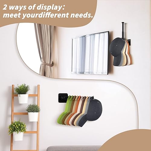 Miniatura 3 de Oppro Paquete de 4 organizadores adhesivos para gorras de béisbol, colgador retráctil para sombreros con ganchos para pared, soporte para tapas sin