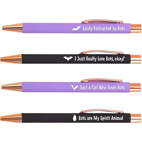 InnoBeta Bat Gifts for Bat Lover, Bat Pen, Bat Office Stuff, Ballpoint Pen Set of 4, Gifts for Bat Nerd on Birthday, Christmas and any Special Occasion