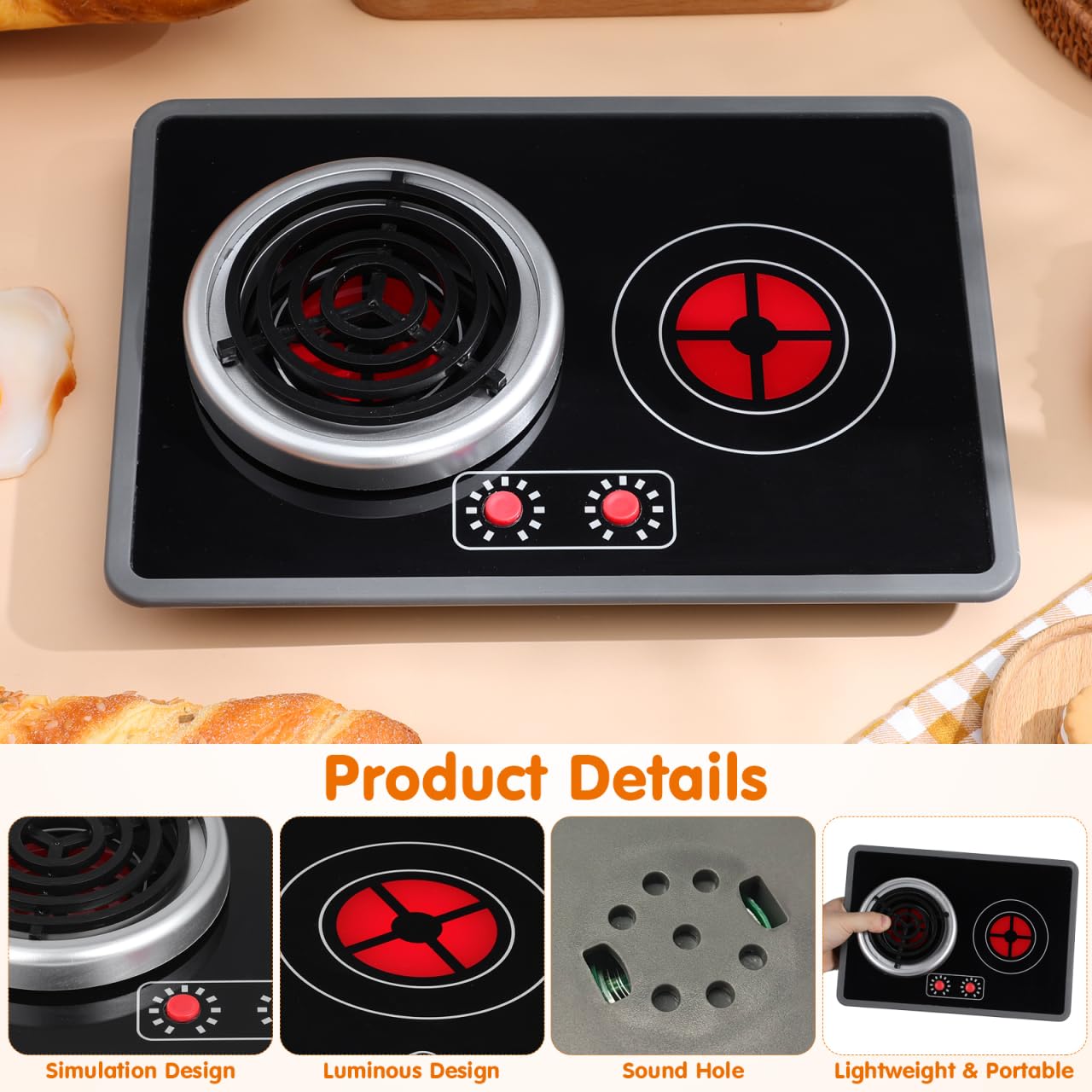 Toyvian 1 Set Kids Kitchen Stove Toy: Luminous Induction Cooker, Pretend Play Game Kitchen Accessory - Image 3
