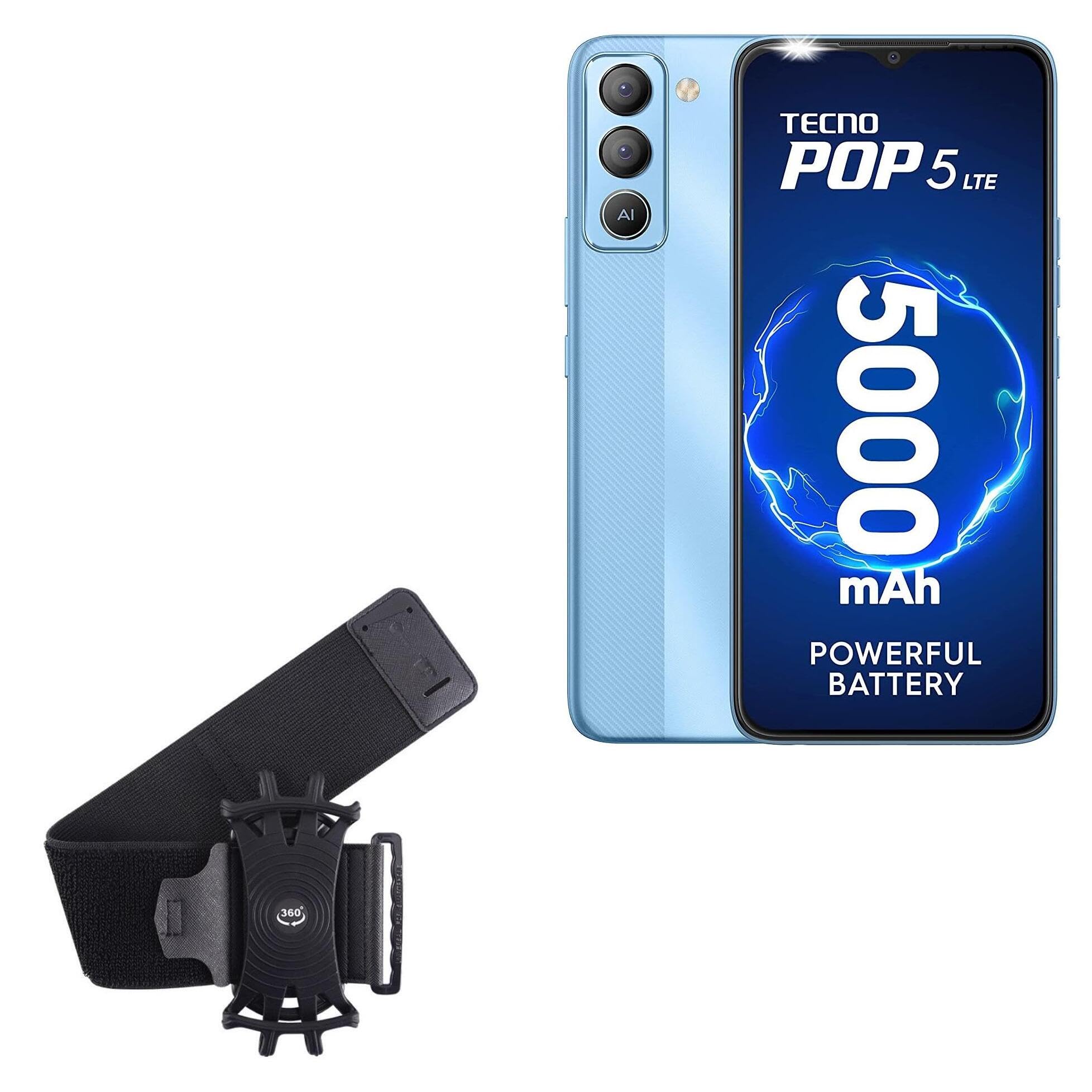 BoxWave Holster Compatible with Tecno Pop 5 LTE - ActiveStretch Sport Armband, Adjustable Armband for Workout and Running - Jet Black