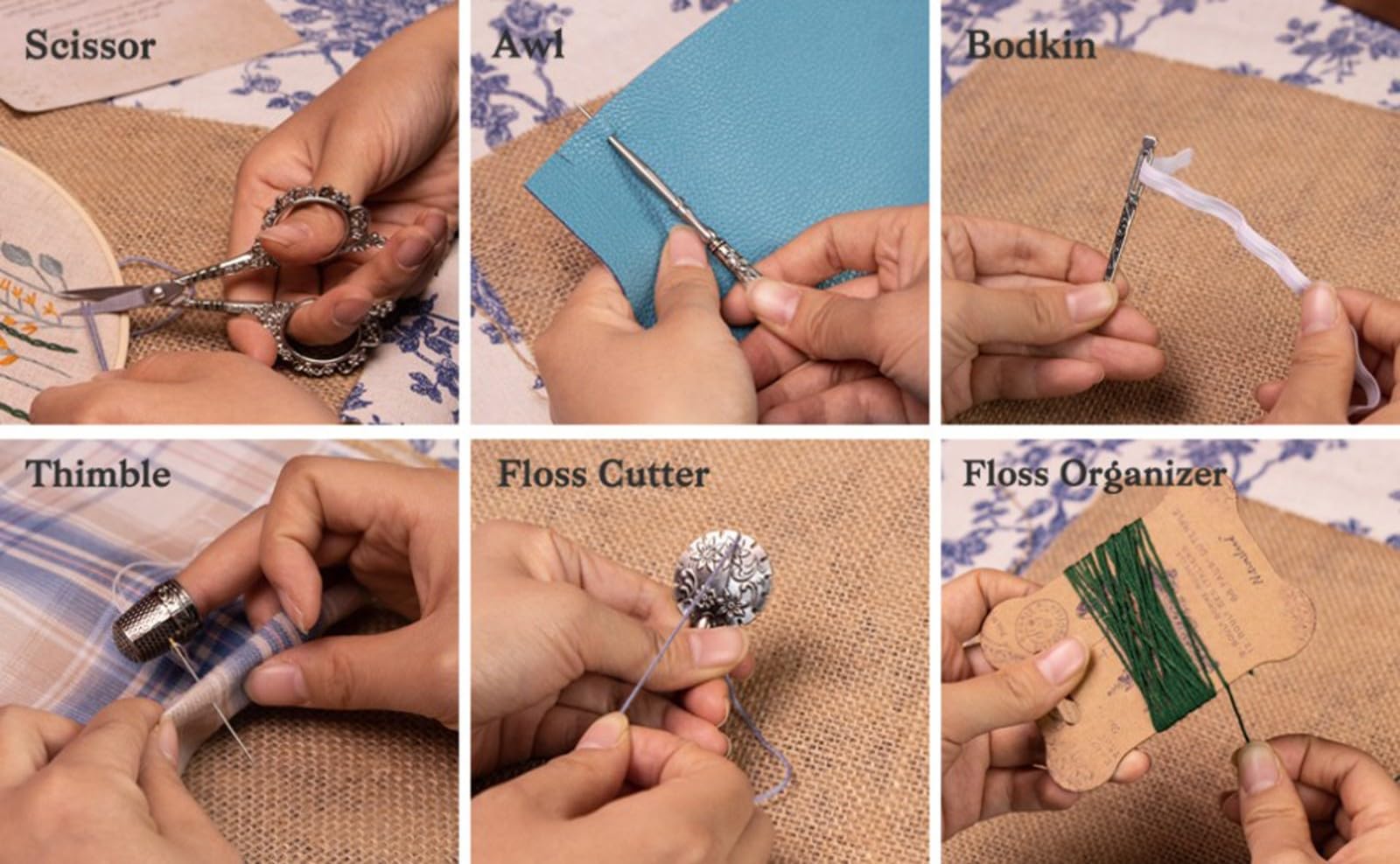 SubsOL Kit de Costura Vintage, Juego Completo de Tijeras para Bordar Antiguas de Estilo Europeo, Suministros para Manualidades DIY de Costura Retro con Tijeras y Agujas(Vintage Silver)