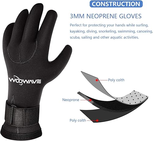 Miniatura 2 de WOOWAVE Guantes de buceo de 0.118 pulgadas (0.118 in) de neopreno de doble forro con correa ajustable para hombres y mujeres, buceo, esnórquel,