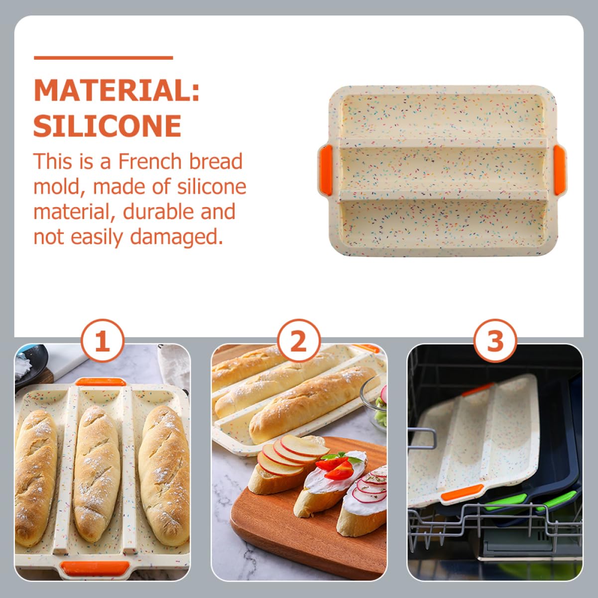 ABOOFAN Slots Silicone Bread Mold Non Stick Baking Tray for Baguettes Easy Release for Home Kitchen Bakery for Breakfast Picnics