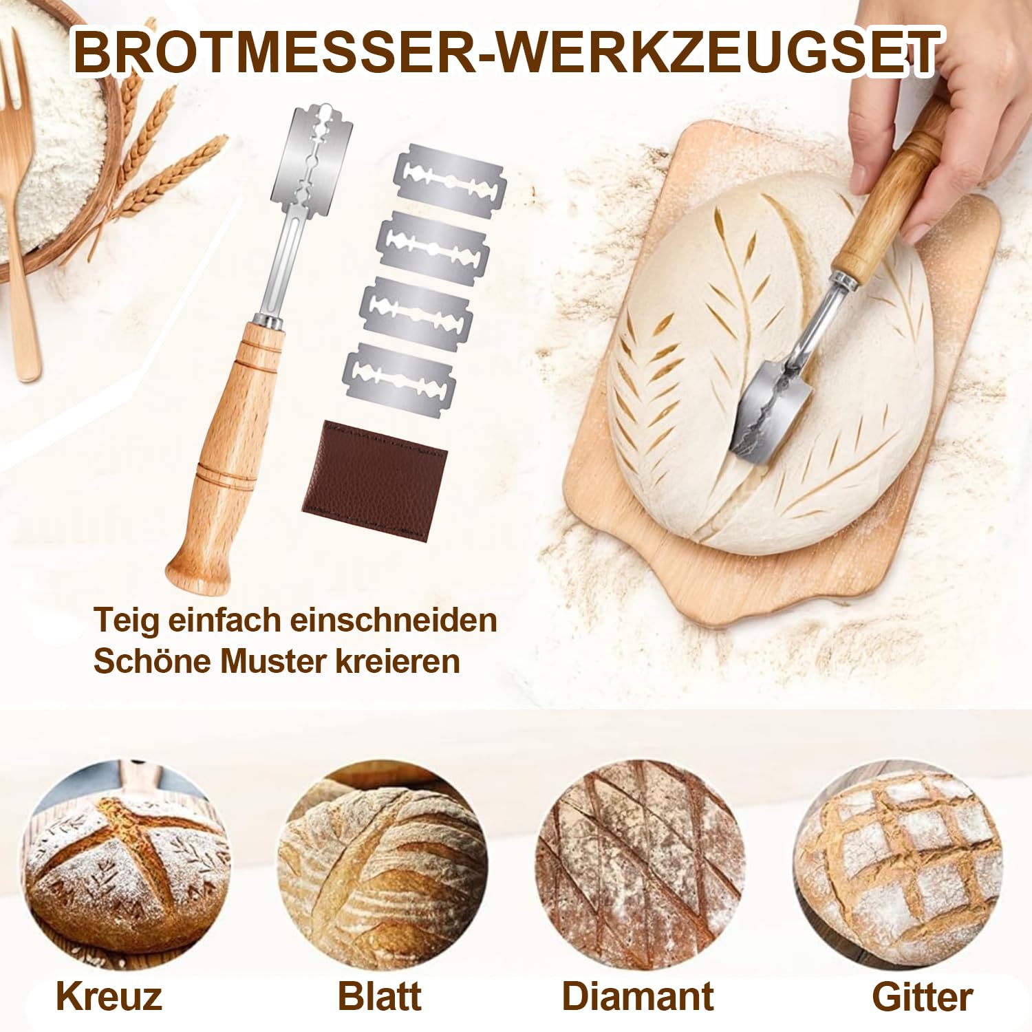 21-Teiliges Sauerteig Starter Set mit 2 Gärkörbchen (23cm Runde & 25cm Ovale), 900ml Glasgefäß zur Sauerteiggärung, Komplettes Brot Backen Zubehör für Einsteiger & Erfahrener Bäcker