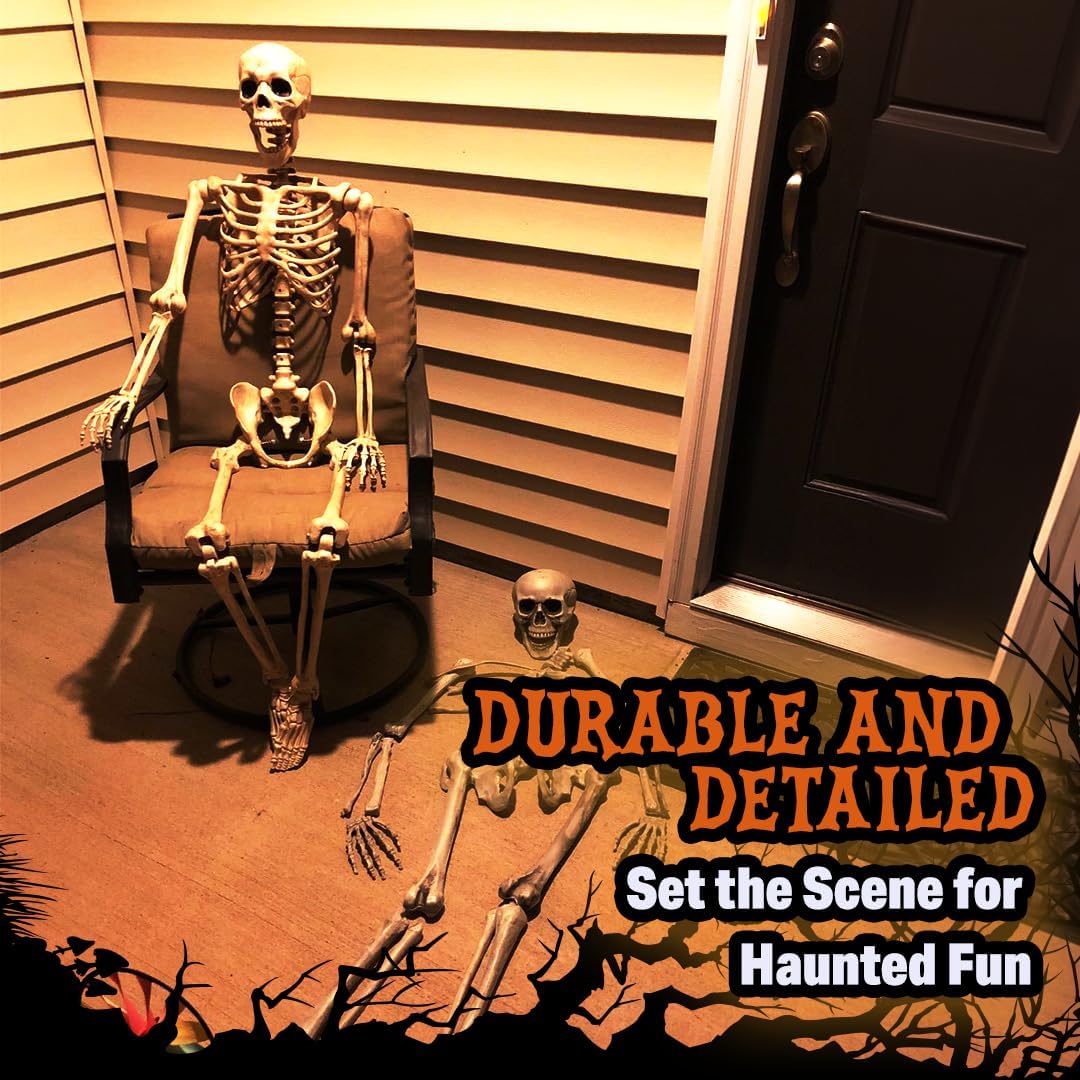 Kangaroo Halloween Skeleton Decor Bones 30 Pieces Bulk - Large Bag of Plastic Bones for Outdoor Yard Decoration - Scary Graveyard Fake Skulls and Bones
