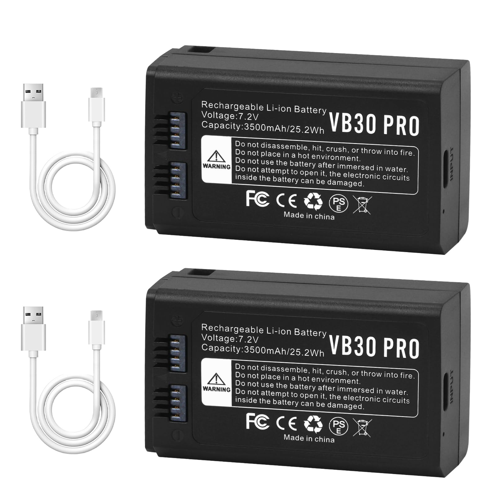 2-Pack VB30 VB26 VB26/B Batteria di ricambio per fotocamera GODOX V1PRO V1 | Compatible GODOX V1S V1N V1C V1F V1O V860III AD100PRO V860III-S V860III-C V860III-N V850III Camera Flash with Type-C Cable