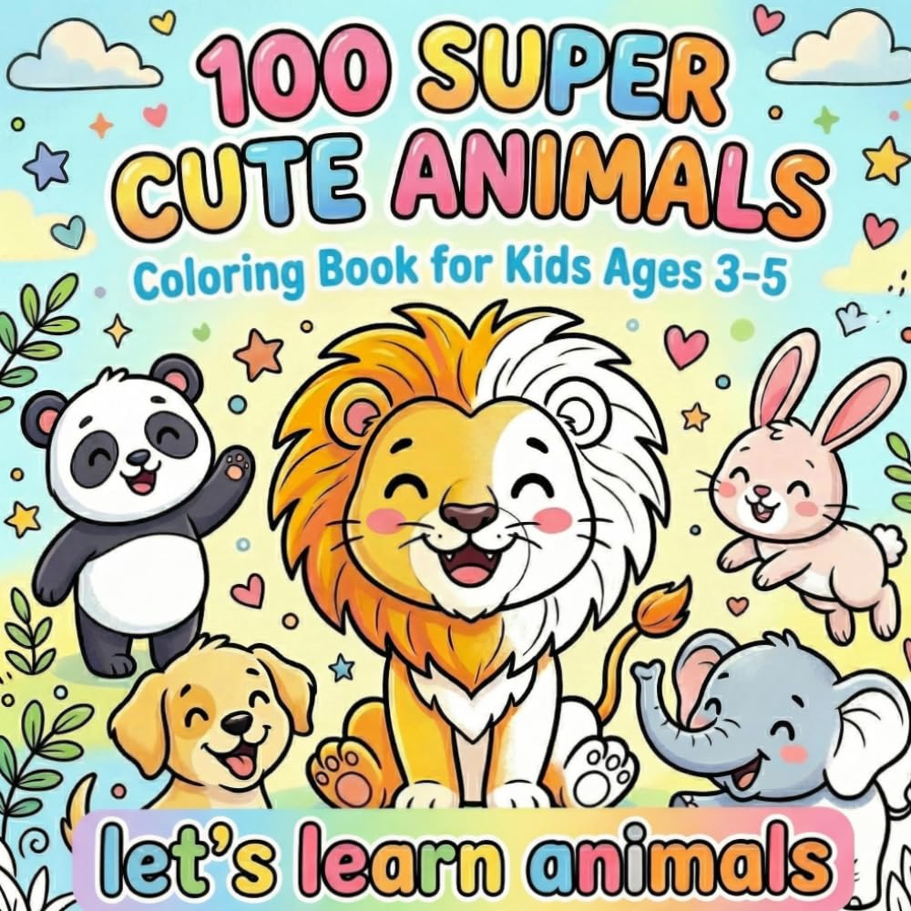 100 Super Cute Animals — Coloring Book for Kids Ages 3-5: Coloring Book for Kids Ages 3-5