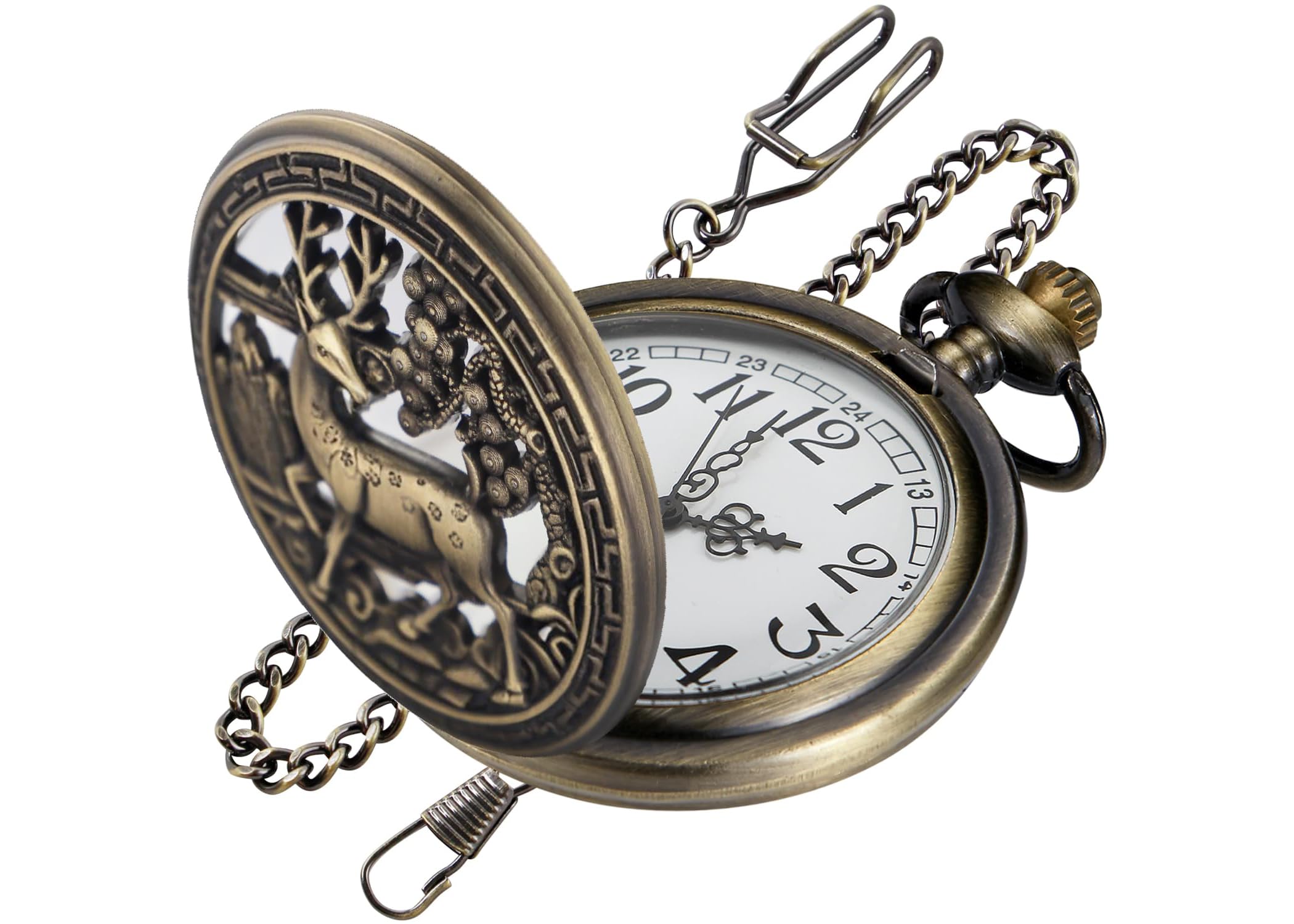 Bronze G Quartz Pocket Watch for Men, Men's Quartz Pocket Watch with Chain