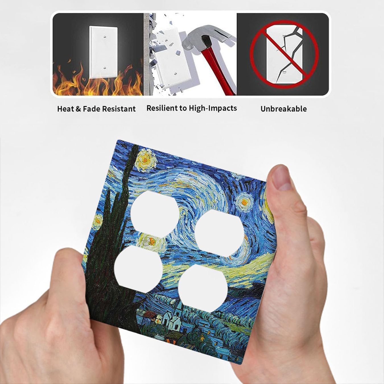 Moslion Starry Night Double Duplex Outlet Plug Covers Van Gogh Oil Painting Arts Farmhouse Sky Moon 2-Gang Wall Plates Switch Covers Combination Home Kitchen Decoration image 5