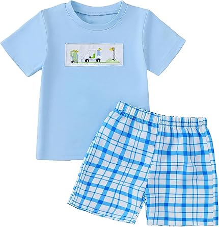 Toddler Baby Boy Clothes Summer Print Outfits Short Sleeve Cotton Shirt and Shorts Set 6M-4T