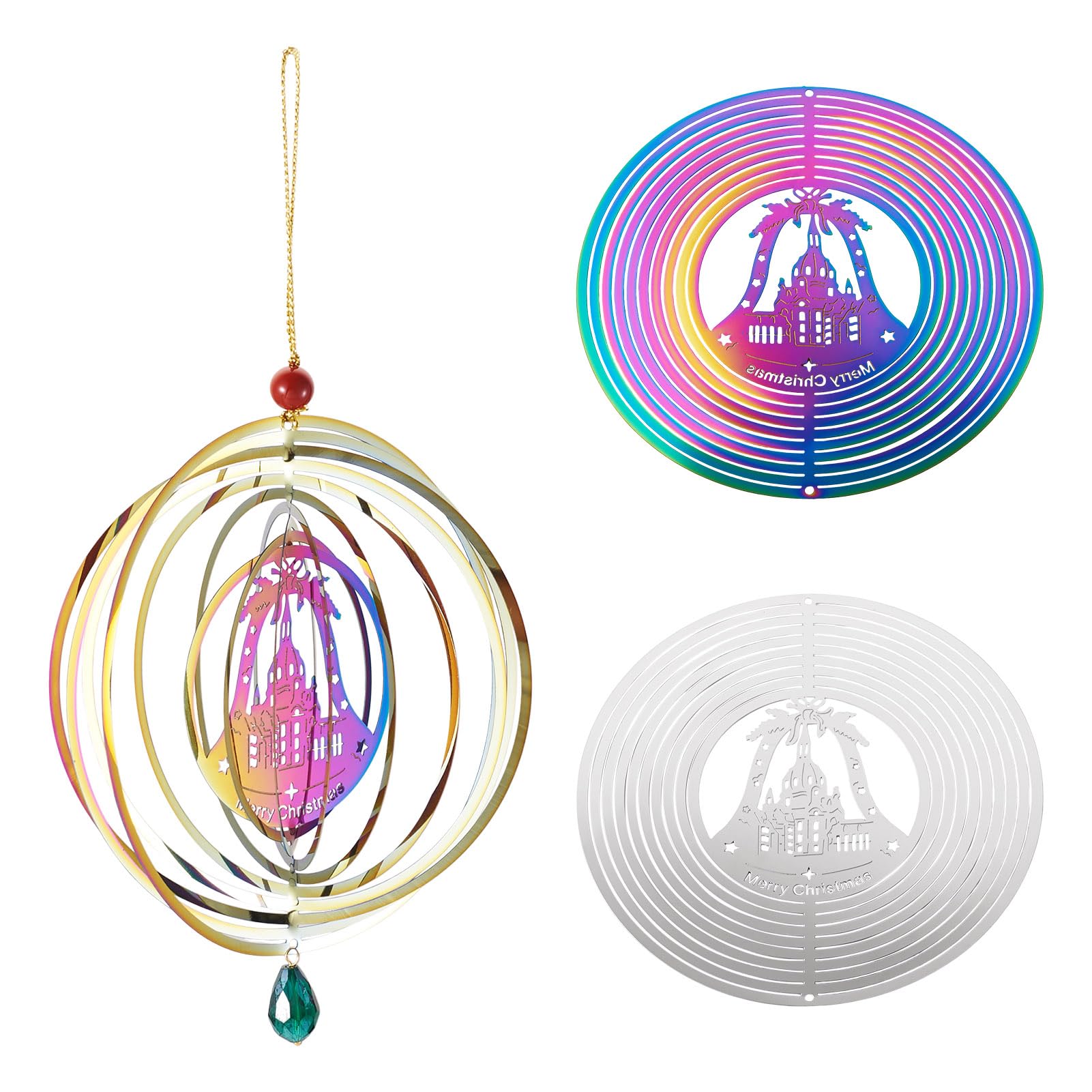 Décoration de cour cloche de Noël rotative 3D arc-en-ciel à suspendre pour pergola