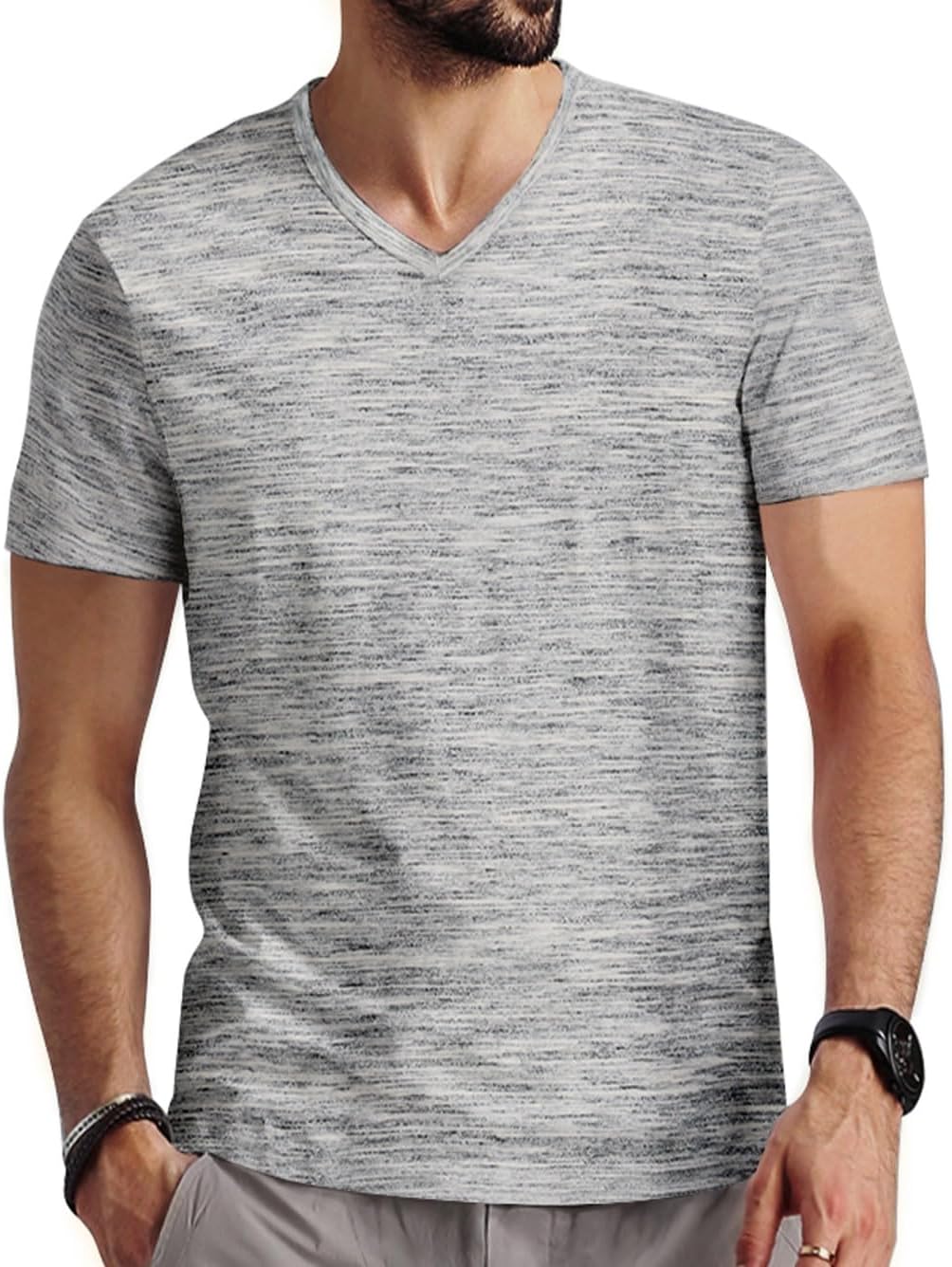 Mens V Neck T Shirts Casual Stylish Graphic Stretch Short Sleeve T-Shirt Cotton Tee... - Image 6