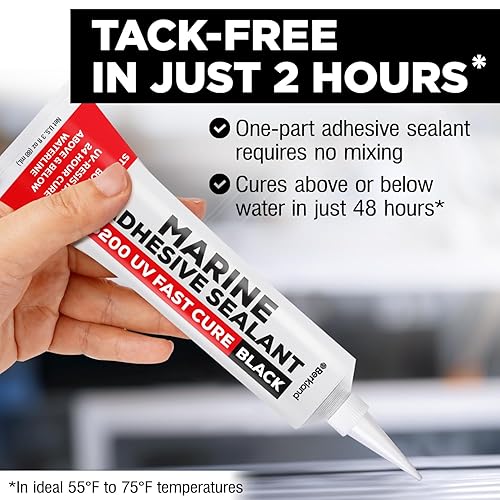 Miniatura 4 de 3 onzas Sellador adhesivo marino 5200 de curado rápido (negro) - Relleno de cuerpo de automóvil duradero y flexible - Unión y sellado permanente,