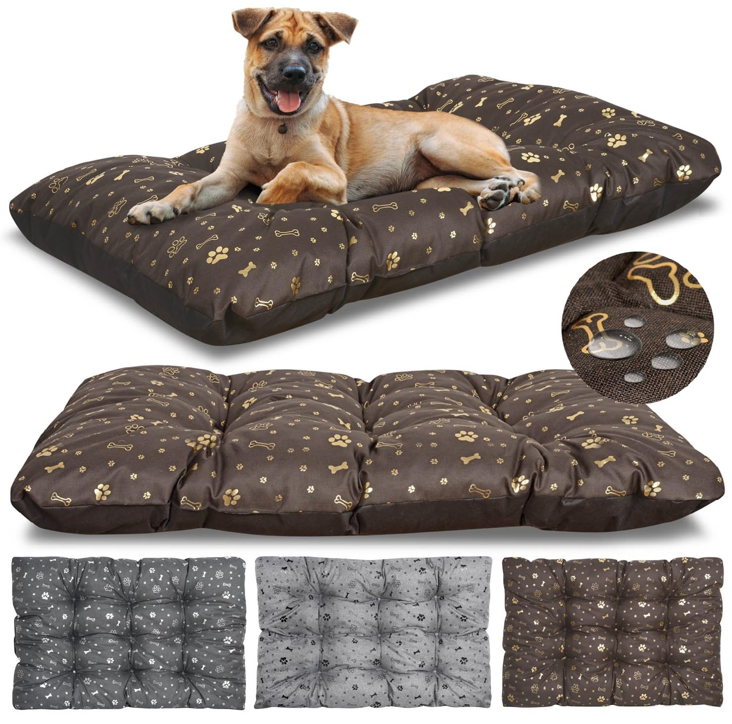 KING DOG Panier Grande Taille XL 120 x 80 cm Coussin Imperméable Lavable Tissu Oxford Confortable Matelas Lit pour Chien Intérieur Extérieur Durable Couleur Brun