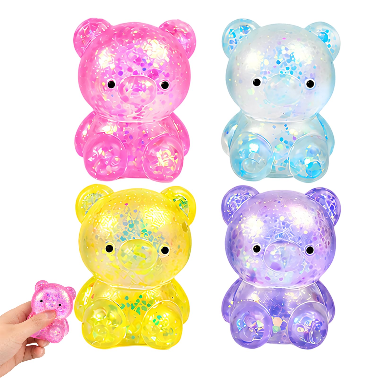 4Pcs Sugar Squishy, Mini Maltose Bear Set, Sensory Stress Relief for Anxiety Management, perfect choice for family and friends (Random Color)