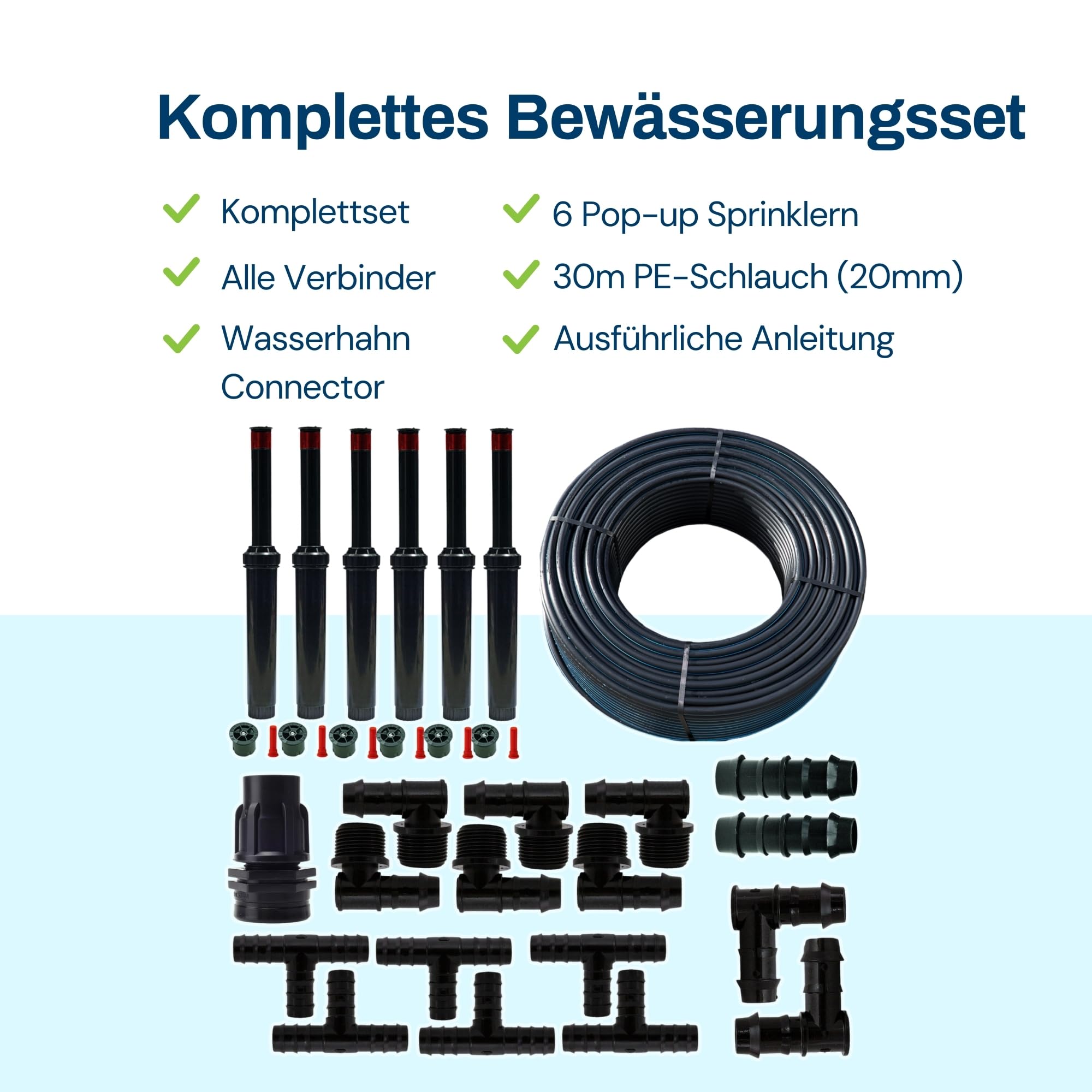BluNature Pop-Up Bewässerungssprinkler für den Garten - Rasenbewässerung Sprinklersystem Kit - Pop-up Sprinkler mit Sprühköpfen Set für Rasenflächen bis zu 70m2