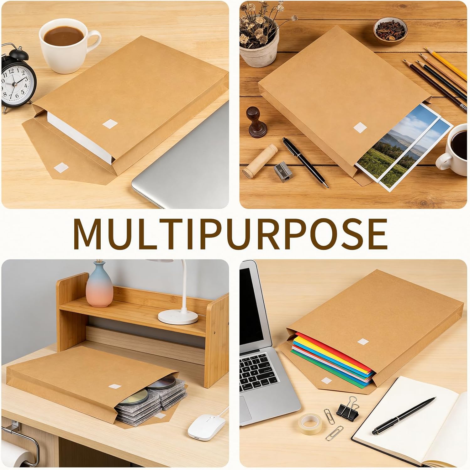 10 Pack 12.6" x 15.7" Expandable Large Envelopes, Anti Tear Catalog Mailing Envelopes with Big Hook-and-Loop Closure for Home Office Business Paper Documents Storage, Brown