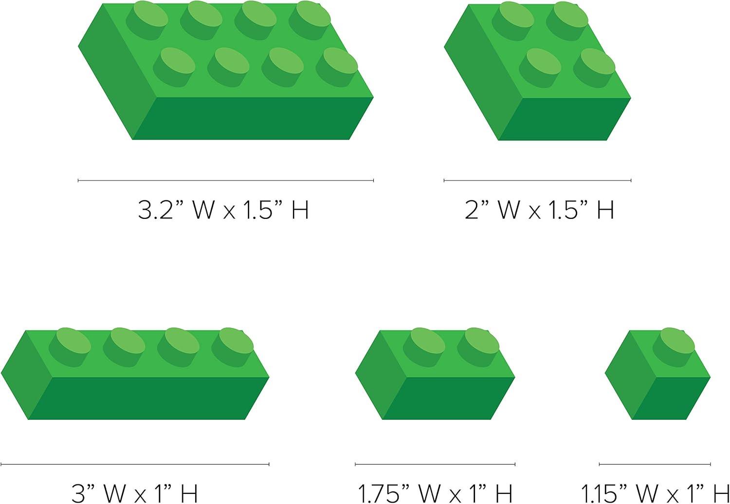 Sunny Decals Mini- Building Block Bricks Fabric Wall Decals, Set of 98 Blocks in 4 Colors - Removable, Reusable, Respositionable