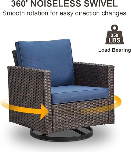 Miniatura 4 de Belord Silla giratoria para patio al aire libre, capacidad de peso de 350 libras, silla giratoria de mimbre con cojines extraíbles para porche,