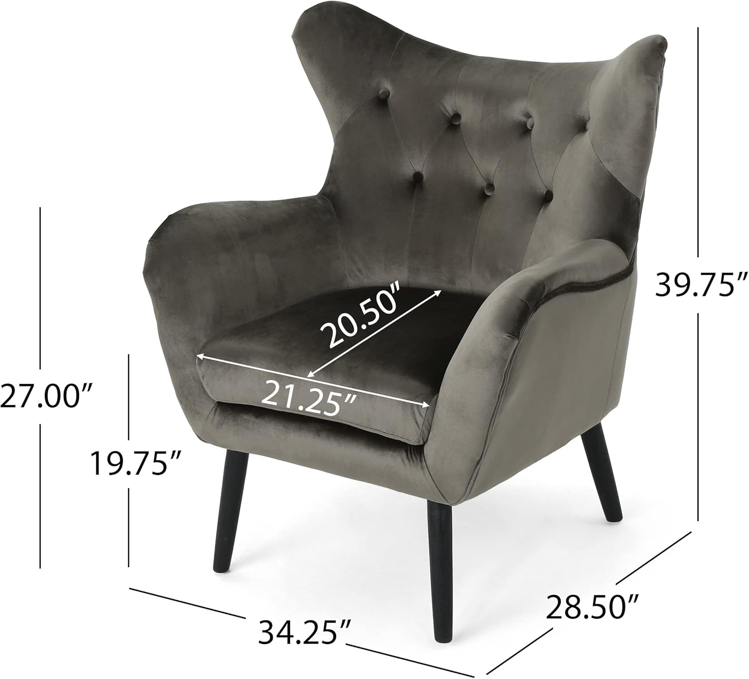 Christopher Knight Home Seigfried Mid-Century Velvet Arm Chair, Grey / Black