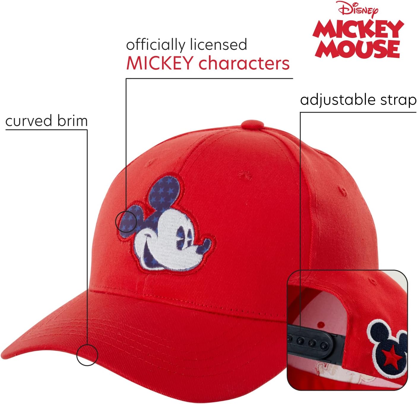 Disney Men’s Mickey Mouse Hat – Snap-Back Baseball Cap, Dad Hat - Image 2