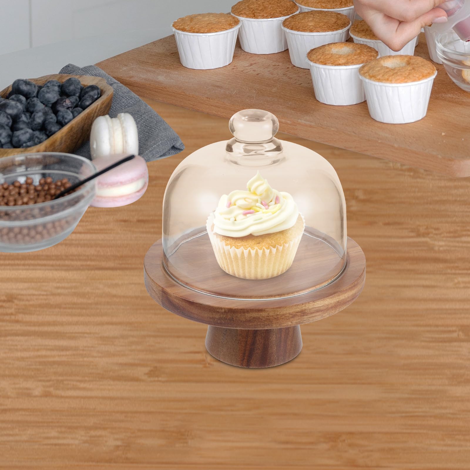 Alzatina per Dolci in Vetro e Legno per Cupcake e Pasticcini | Occasioni Speciali e Matrimoni, Facile da Trasportare e Smontare, Leggera per Esposizione e Servizio