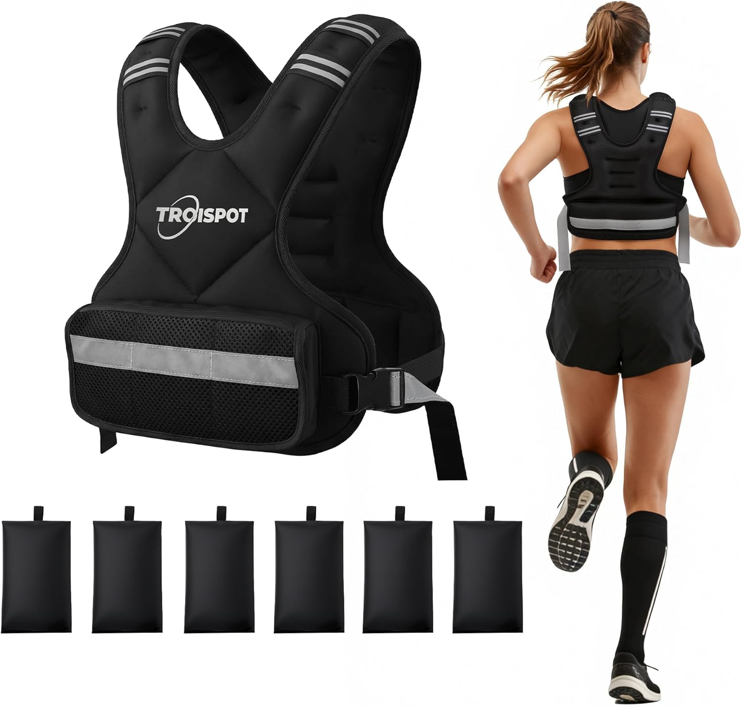 Weighted Vest, 11-20LB Weight Vest with Reflective Stripe, Body Weight Vest with Back Mesh Pocket for For Women & Men, Home Gym & Outdoor Strength Training