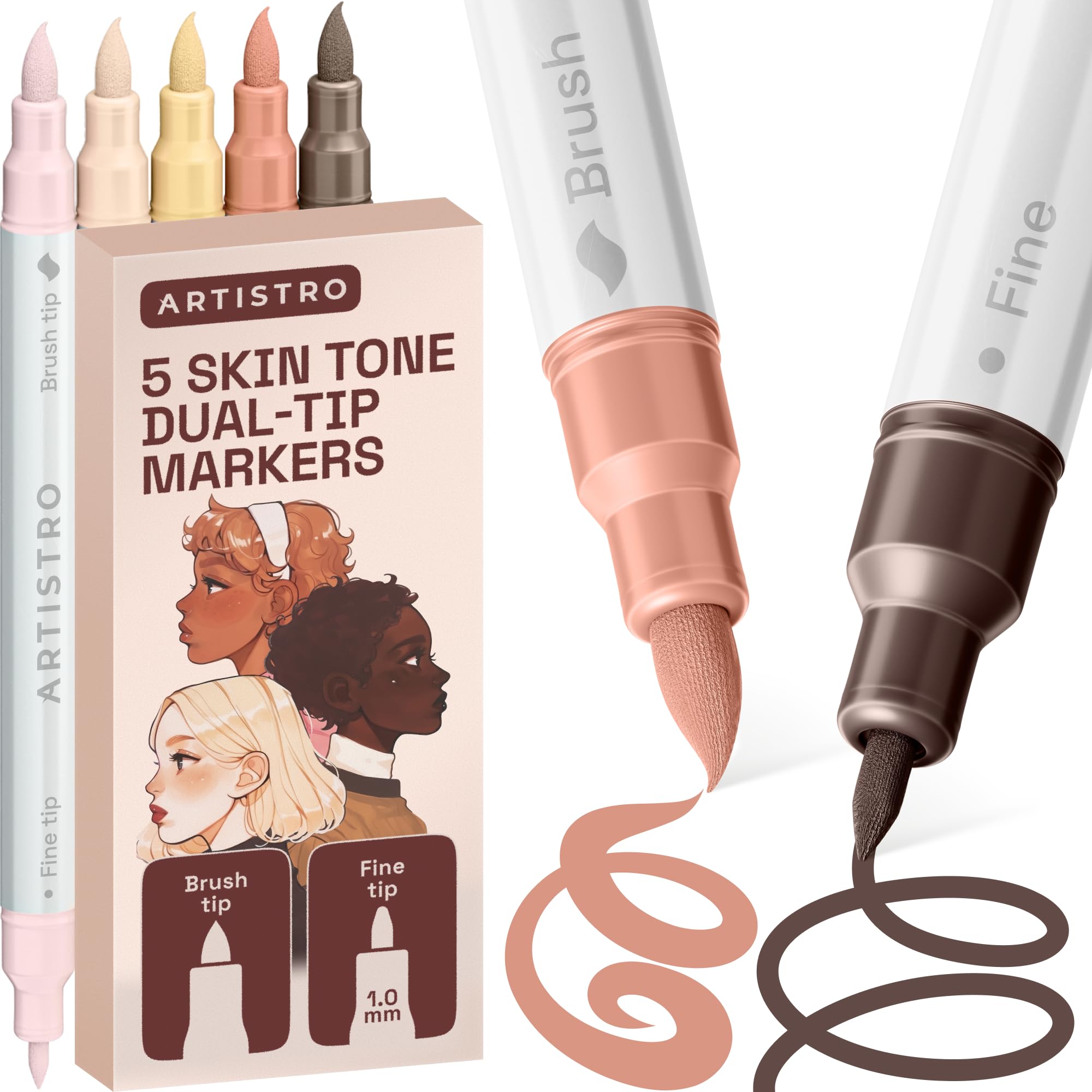 ARTISTRO 5 Skin Tones Dual-Tip Acrylic Paint Marker Pens for Drawing